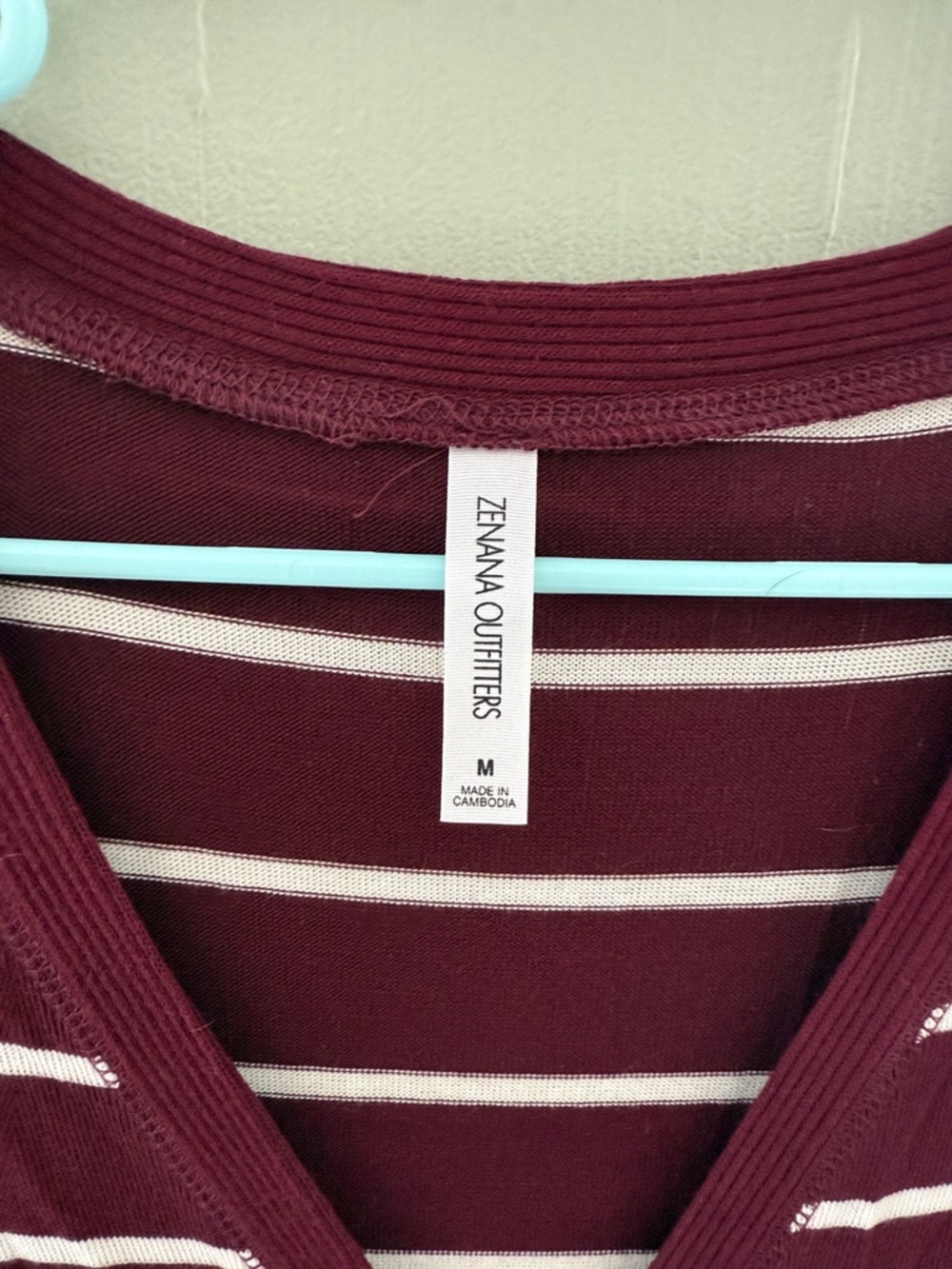 Zenana Outfitters Burgundy and White Striped V-Neck Button Cardigan Sweater - Picture 2 of 2